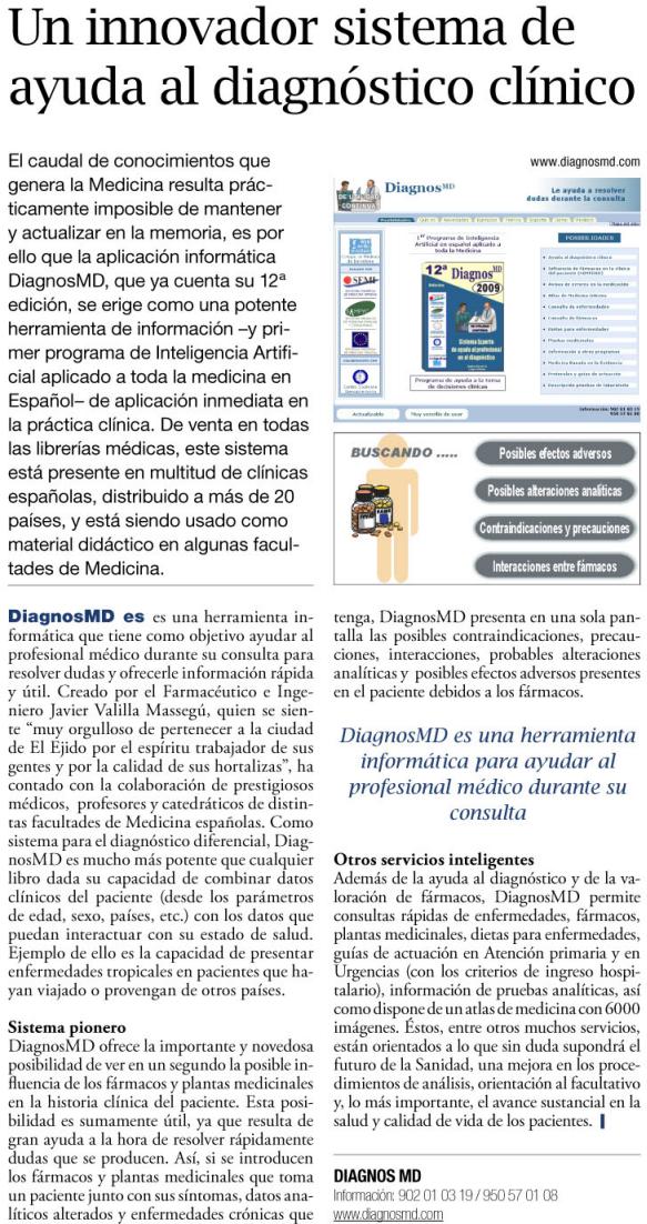 Art�culo sobre DiagnosMD aparecido en el suplemento de sanidad de La Vanguardia en Marzo de 2009